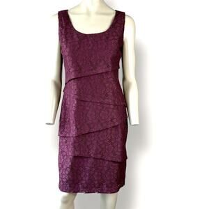 Ronni Nicole Sleeveless Laced Tiered Pencil Dress Casual Stretch Size 8 Maroon